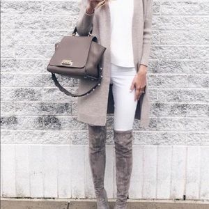 Taupe Over The Knee Suede Leather Boots